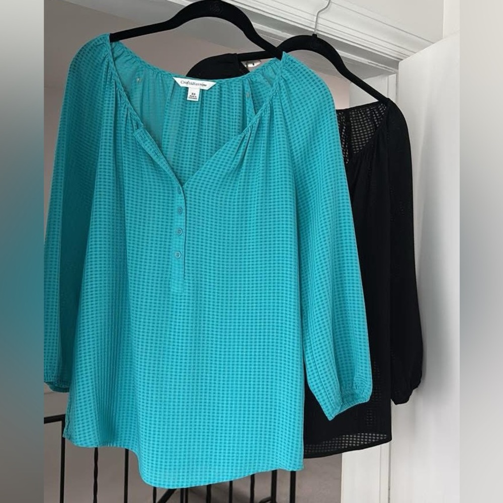 Croft & Barrow Button-Front Georgette Blouses Size XSmall Black & Teal